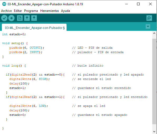 Encender y Apagar con Pulsador IDE