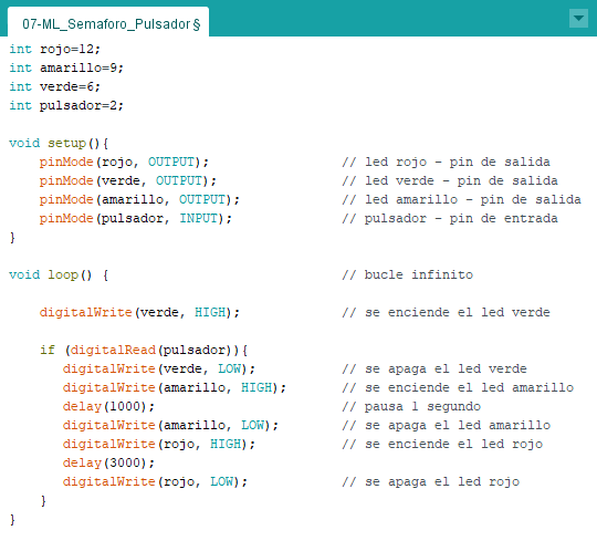 Semforo con pulsador IDE