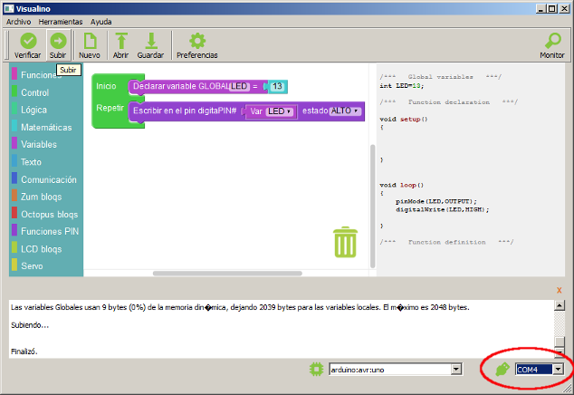 Subir programa a Arduino