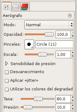 Opciones de la herramienta de Aerógrafo