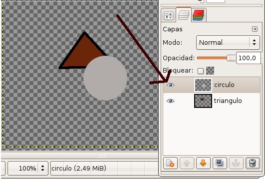 Tenemos dos capas mostrándose, tienen el ojo activo