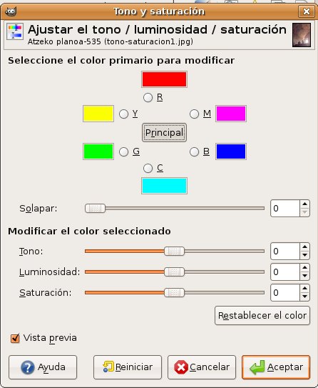 Cuadro de tono y saturación